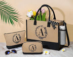 Personalized Gifts for Women Tote Bag, Initial Jute Tote Bag & Makeup Bags Monogrammed Beach Bag w/ Zipper, Mothers Day Birthday Gifts for Women Her Friends Mom Daughter Sister Grandma Teacher Nurse