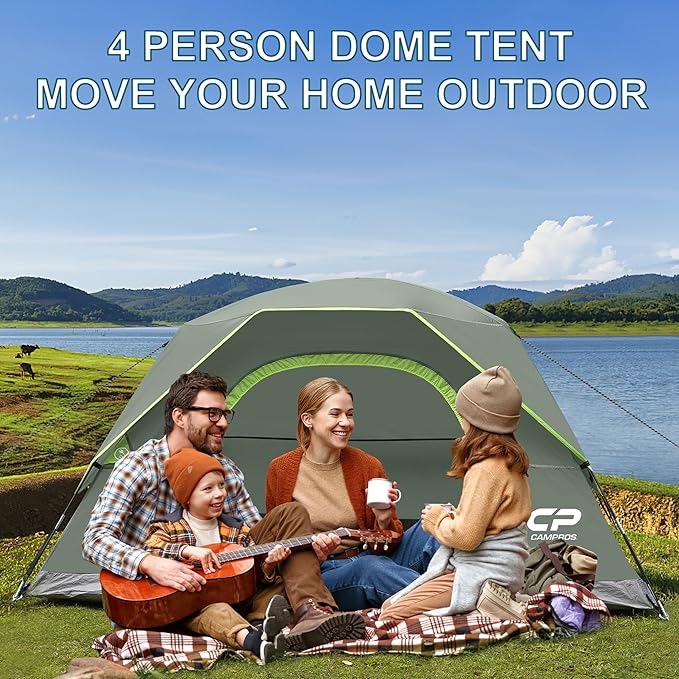CAMPROS CP Camping Tent 2/4/6 Person, Waterproof Windproof Double Layer Dome Tent, Easy Setup with Large Mesh Windows & Wide Door for Outdoor Camping Backyard