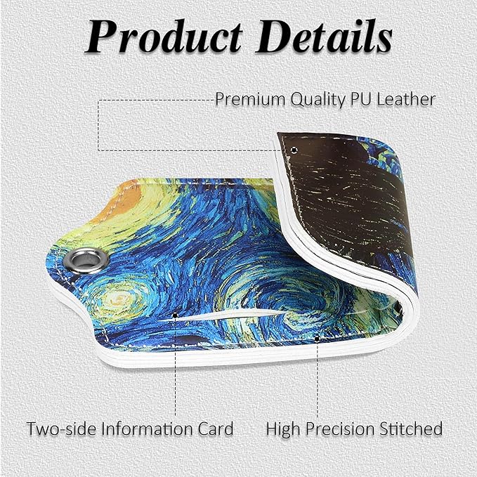 Luggage Tags for Suitcases, 2 Pack Cute PU Leather Luggage Tag TSA Approved with Stainless Steel Loop and Address Card Baggage Tag for Travel&Cruise Ships&Shipping Starry Night, by Chelmon