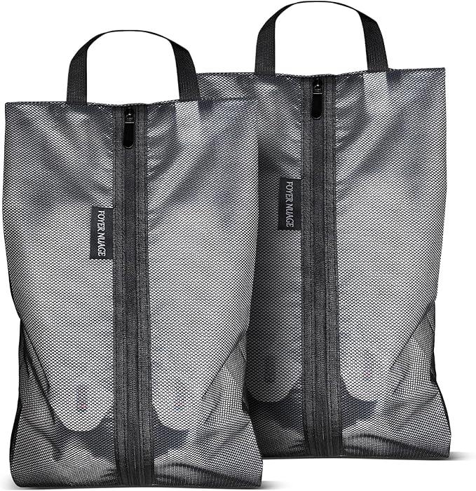Travel Shoe Bags, Water Resistant TPU Mesh with Zipper, Travel Essentials for Men & Women (Black, 2 Set)