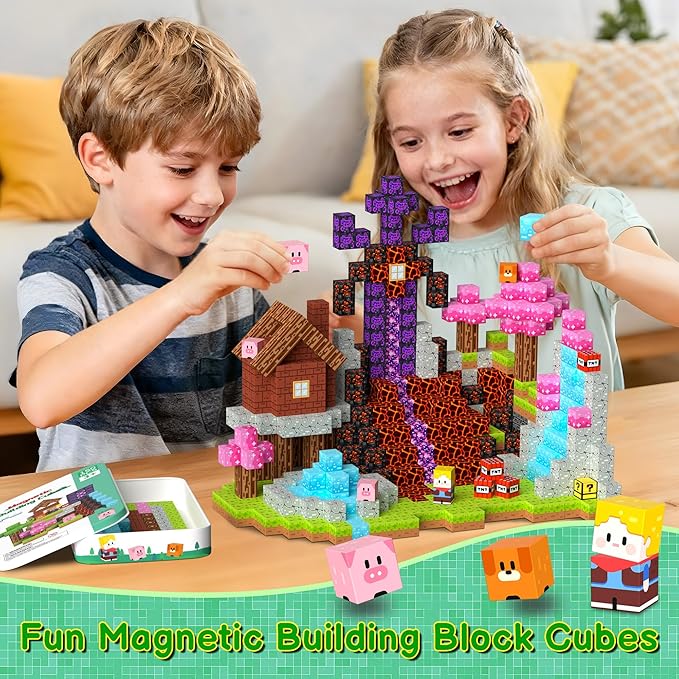 Magnetic Blocks Travel Magnetic Building Blocks Cubes - 150 PCS Tin Box Magnet Toys Set STEM Educational for Kids Ages 4-8 6-8 8-12 Year Old Boys Girls Gifts Birthday Christmas