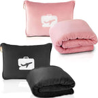 EverSnug Travel Blanket and Pillow Value Bundle – Compact & Lightweight | 2 in 1 Airplane Blanket with Soft Bag Pillowcase, Hand Luggage Sleeve and Backpack Clip | Color Includes Pink & Black