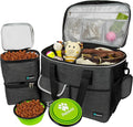 PetAmi Dog Travel Bag, Travel Pet Bag Organizer, Dog Food Travel Bag with Container Collapsible Bowls, Pet Travel Supplies Gift Accessories for Weekend Camping, Puppy Cat Diaper Bag, Charcoal Large