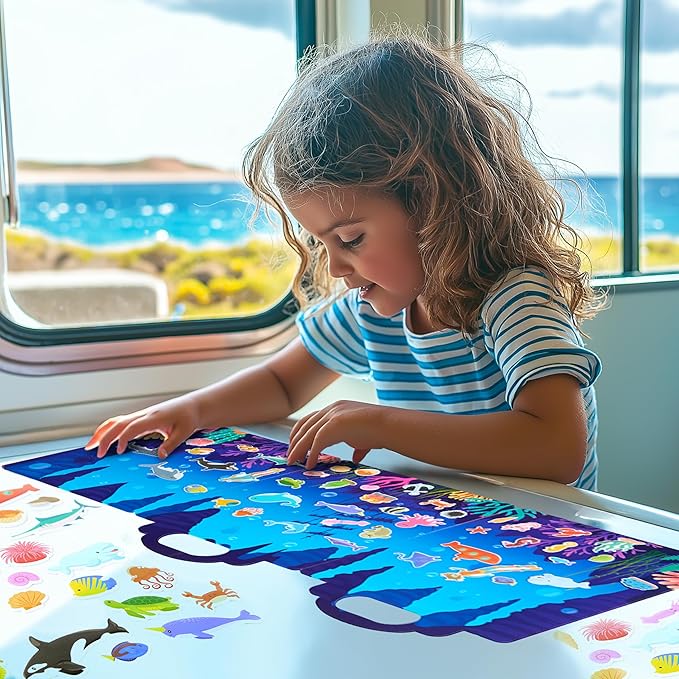 JOYIN 3 Sets Animal Reusable Sticker Book for Toddlers, 3D Sticker Book for Kids 3 4 5, Travel Essentials, Airplane Activity Toys, Crafts Gifts, Birthday Gifts - Farm, Ocean, Safari