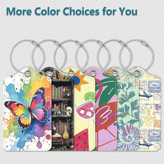 Luggage Tags for Suitcases, 2 Pack Cute PU Leather Luggage Tag TSA Approved with Stainless Steel Loop and Address Card Baggage Tag for Travel&Cruise Ships&Shipping Vibrant Butterflies, by Chelmon