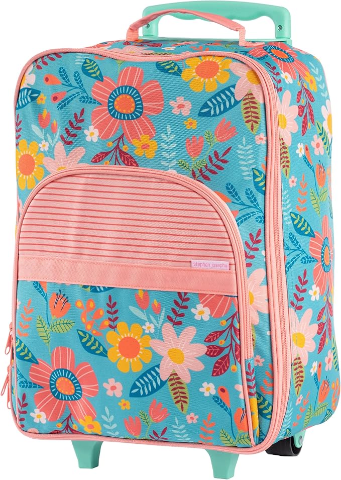 Stephen Joseph, Kids Roling Carry-On Luggage, 12.5"L x 6.5"W x 18"H, Turquoise Floral
