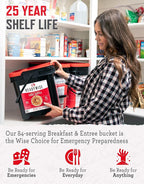 ReadyWise Emergency Food Supply - 84 Servings Breakfast & Entrée Bucket, Protein Meals, Dehydrated & Freeze Dried Food for Backpacking, Camping Essentials & Prepping Supplies, up to 25 Year Shelf Life