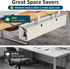 28" Small Under Desk Cable Management Tray No Drill, Compact Clamp On Cord Organizer for Dorm & Small Desk, Anti-Sag Oxford Fabric Wire Hider, Power Strip Holder (Beige, 28.6")