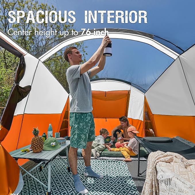 PORTAL 6/8/10 Person Family Camping Tent with Screen Room, Water Resistant Big Tunnel Tents with Rainfly, Large Family Tent for Camping, Outdoor, Patio