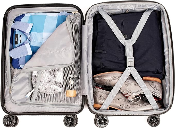 NONSTOP NEW YORK Luggage Expandable Spinner Wheels hard side shell Travel Suitcase Lightweight, TSA Lock, Double USB Port (Black, Checked-Medium 24-Inch)
