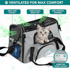PetAmi Airline Approved Pet Carrier for Cats & Small Dogs, Soft Sided TSA Travel Carrier Bag with Sherpa Bed, Breathable Mesh Ventilation, Collapsible Bowl, Fits Under Seat, Up to 18 lbs, Large Gray