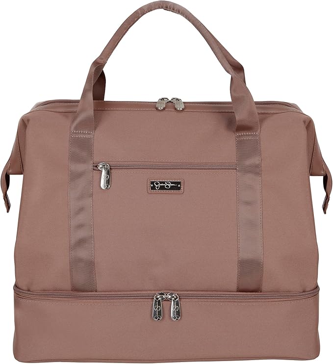 Jessica Simpson Countryside 3-Piece Set (21", Tote & Weekender) Expandable 8-Wheel Spinner Large Checked Luggage Suitcase, Mocha Mousse