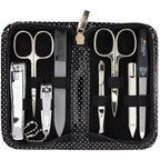 3 Swords Germany - brand quality 8 piece manicure pedicure grooming kit set synthetic leather case black silver spots - Made in Germany