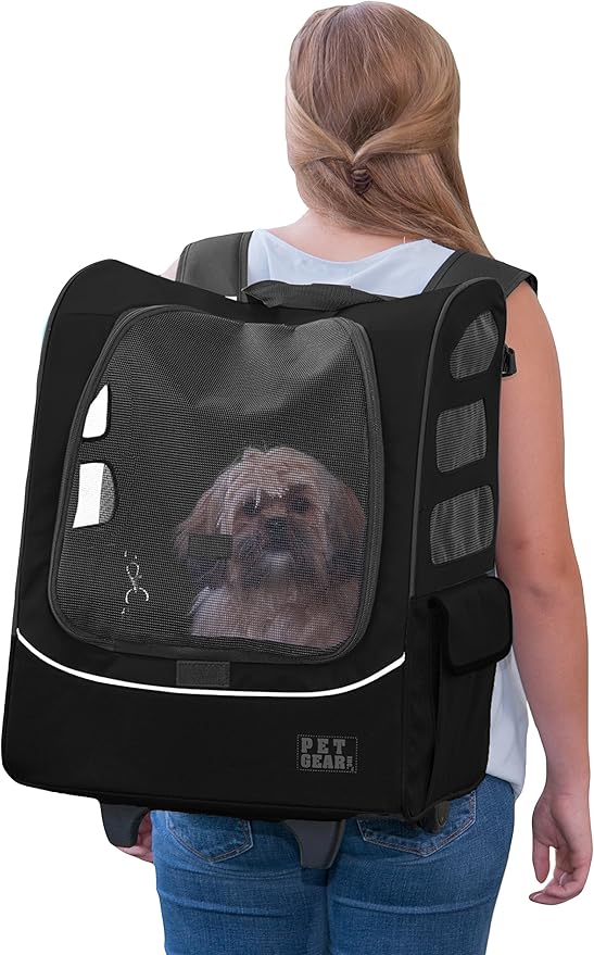 PET GEAR I-GO PLUS TRAVELER DOG AND CAT BACKPACK AND ROLLING CARRIER, BLACK
