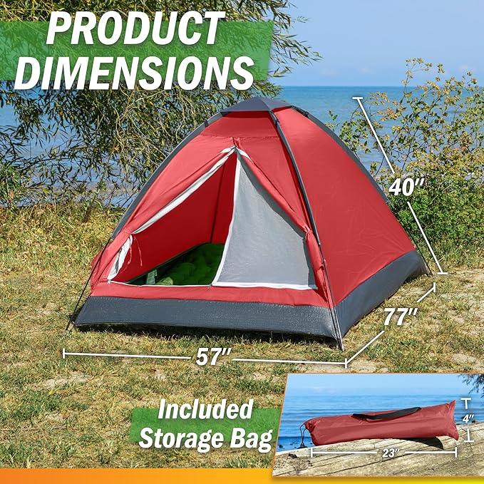 2 Person Outdoors Camping Tent with Rain Fly and Carrying Bag - Lightweight Outdoor Pop Up Tents for Camping Essentials, Music Festivals, Backpacking, Hiking, or Beach Shelter by Wakeman Outdoors