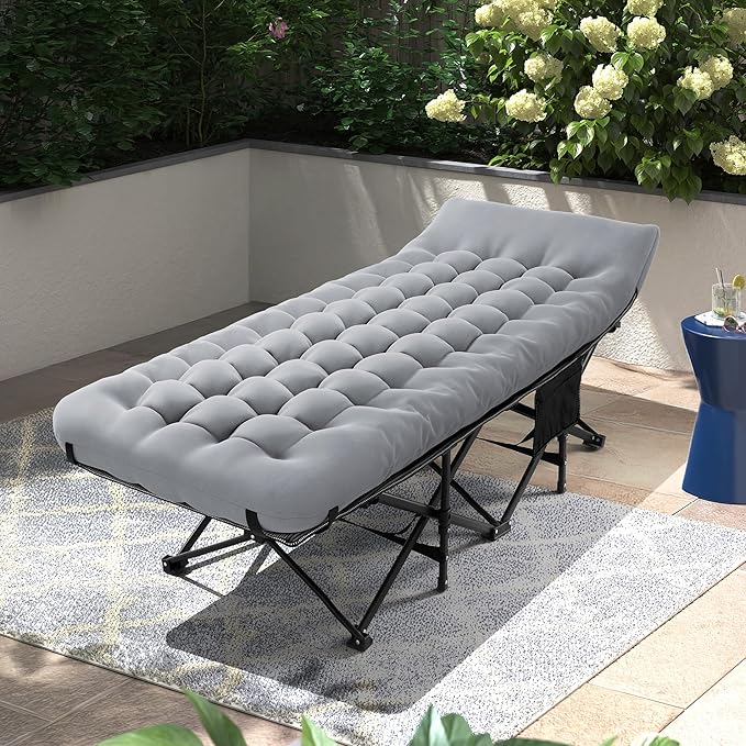 JEAREY Camping Cot for Sleeping 28" Extra Wide, Heavy-Duty 1200D Oxford Foliding Cots for Adults Portable with Mattress, Carry Bag for Guest, Travel, Hiking, Light Gray