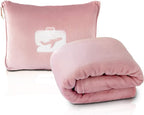EverSnug Travel Friendly Blanket and Pillow Bundle – Airplane Travel Essentials with Soft Bag Pillowcase for Women & Kids | Color Includes Pink & Teal