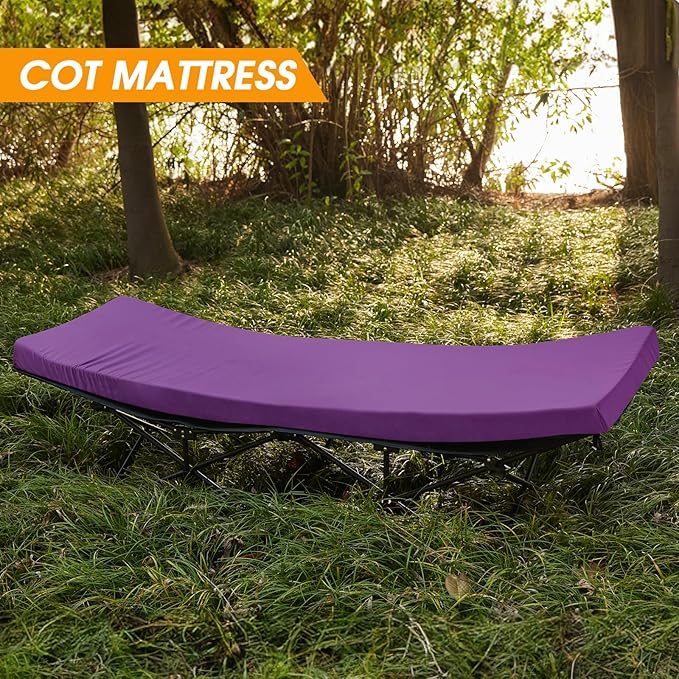 CYMULA Camping Cot Mattress 2in Memory Foam Sleeping Pad,Soft Warm Non-Slip Camping Mattress Topper with Retaining for Adults,Portable Roll up Pad for Travel（only Mattress）