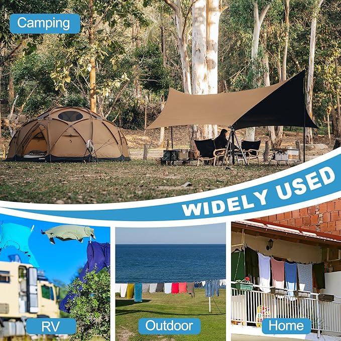 uxcell 2 Pcs Portable Travel Clothesline, 16.4ft Clothes Line Outdoors Travel Hanger Foldable Clothesline Rope with Hooks for Camping Hotel Backyard Home Cruise Ship, Beige