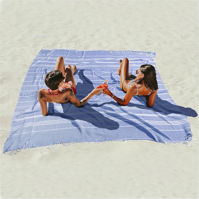 Giant Huge Thin Boho Throw Blanket Turkish Beach Blanket Towel Jumbo Extra Large XL XXL Big Oversized Outdoor Picnic Accessories Travel Essentials for Family Camping Gears Must Haves Yard Mat Navy
