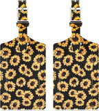 Travelambo Luggage Tags for Suitcases Faux Leather Privacy Protection 2 Pack Bag Tags Travel Accessories Essential, Sunflower
