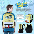 AI ACCESSORY INNOVATIONS SpongeBob Square Pants Backpack for Boys & Girls, 16” Big Face Nylon Twill Bookbag w/Molded Hamburger Patty Dangle, Yellow