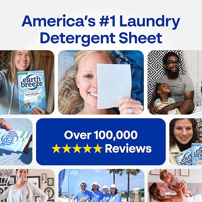 Earth Breeze Laundry Detergent Sheets Island Tropics - 60 Loads - Eco Laundry Sheets - Travel Laundry Soap Sheets for Hot & Cold Cycles - Tackles Tough Stains & Odors - Gentle on Skin, 30 Ct