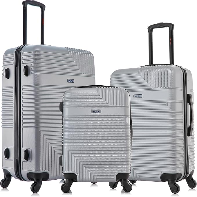 InUSA RESILIENCE Luggage with Spinner Wheels | Spacious Durable Lightweight Hardshell Suitcase, Travel Sets with Handle and Trolley | (20/24/28) 3 Piece Luggage Set | Silver