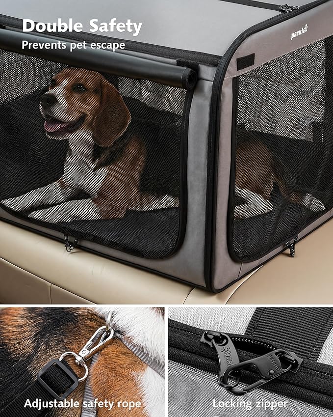 Large Dog Car Carrier Light Weight, 27×20.5×20.5ins Dog Carrier for Cars, Portable Dog Car Crate with Breathable Windows, Stable Pet Carrier for Both Indoor and Outdoor Use, Pet Travel Crate Gray