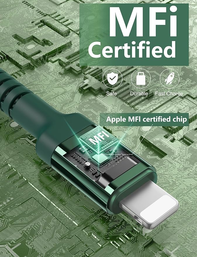 iPhone Charger Cable 3FT 2Pack, USB to Lightning Cable Extra Durable, [Apple MFi Certified] iPhone Charging Cord Short USB A to Lightning Cable for iPhone 14 13 12 11 8 7 Pro Max and More (Green)