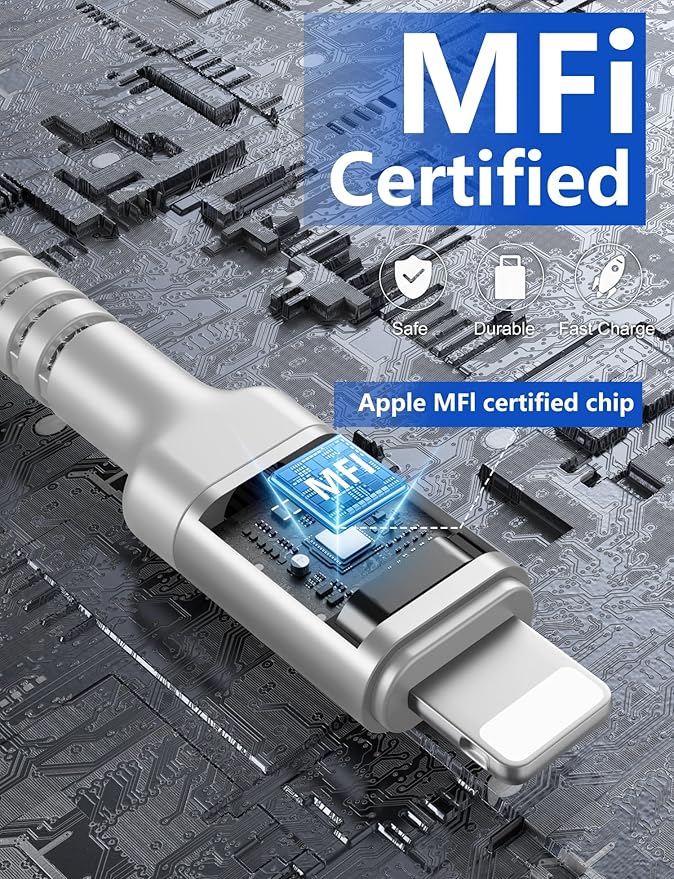 iPhone Charger Cable 3FT, 2Pack USB to Lightning Cable Extra Durable Braided, [Apple MFi Certified] Fast Charging iPhone Charger Cord Compatible with iPhone 14 13 12 11 8 7 Pro Max and More-Silver