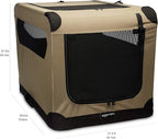 Amazon Basics Portable Folding Soft Dog Crate, Double Door, Collapsible Travel Kennel, Easy to Assemble, Medium, 29.92" x 21.3" x 21.3", Tan