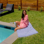 WETCAT Turkish Beach Towel Oversized (38"x71") 100% Turkish Cotton, Made in Turkey - Sand Free, Extra Large, Ultra Soft, Quick Drying, Compact & Lightweight for Travel - Denim Blue