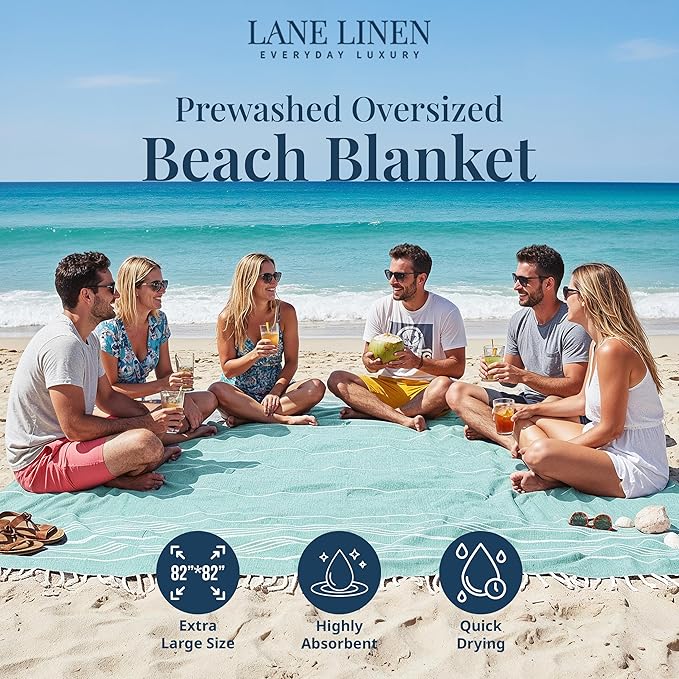 LANE LINEN Beach Towels Oversized - Beach Supplies, Turkish Beach Blanket with Lightweight Sand-Free Feel – 82"x82", Perfect for Poolside Lounging & Park Picnics – Hunter Green