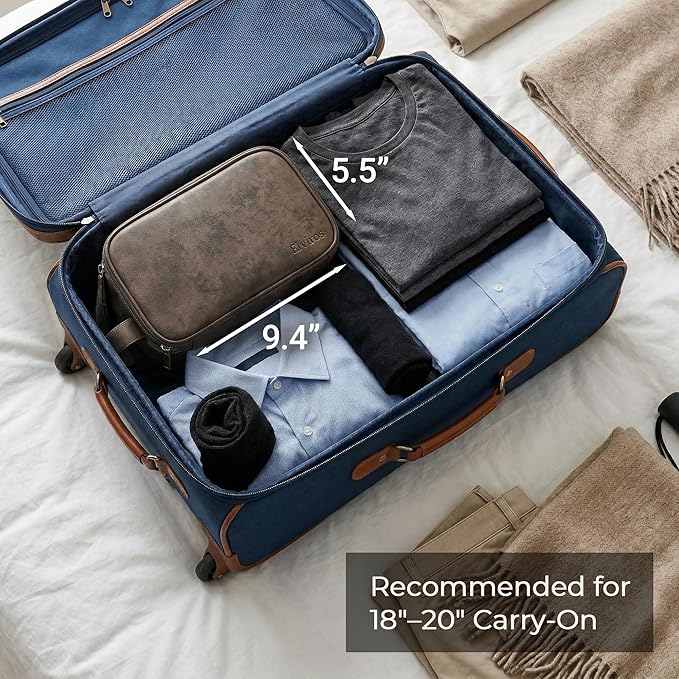 Elviros Travel Toiletry Bag for Men, Shaving Dopp Kit Water-resistant Bathroom Small Toiletries Organizer PU Leather Cosmetic Bags