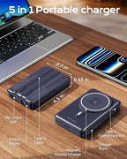 for Magsafe Portable Charger, 10000mAh Magnetic Power Bank with Foldable Stand, PD 22.5W Fast Charging with USB-C Cable, Wireless Portable Charger for iPhone 17/16/15/14/13/12 Series, Blue