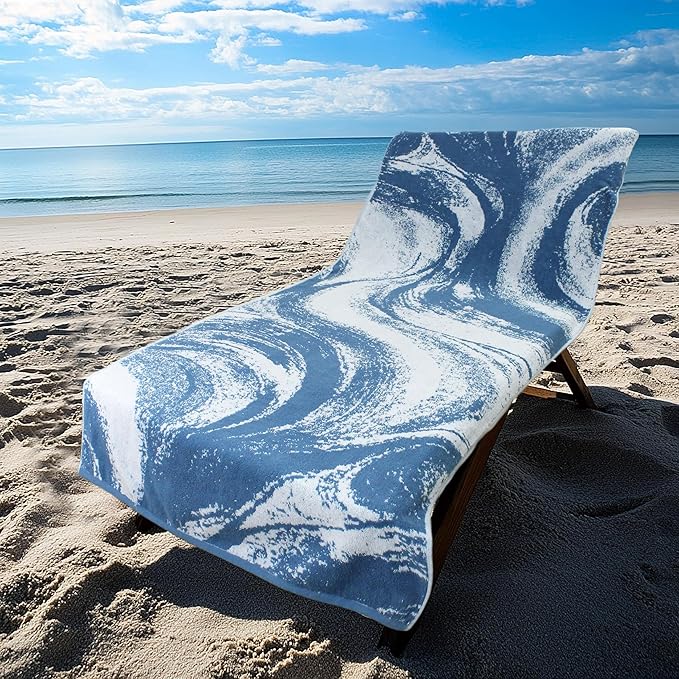 COTTON CRAFT Oversized XL Beach Towel - 2 Pack 39 x 68 inches Summer Wave Big & Huge Beach Blanket Towel - 100% Cotton Jacquard Velour - 450 GSM Super Soft Luxury - Pool Picnic Bath - Surf Blue