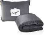 EverSnug Travel Friendly Blanket and Pillow Bundle – Airplane Travel Accessories with Soft Bag Pillowcase for Women & Kids, Hand Luggage Sleeve and Backpack Clip | Color Includes Navy Blue & Grey