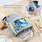 Mesh Drawstring Backpack with Shoe Compartment, Sandproof Beach Swim Bag with Wet Pocket, Pool Gym Shower Bag for Travel Summer Camp