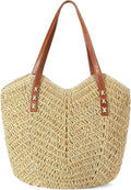 Beach Bags for Women - Straw Bag with Zipper, Soft Woven beach bag, Casual Straw Shoulder Bag for Daily Use