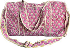 ATOSII Large Duffle Bag, Handblock Print 100% Quilted Cotton for Overnight Trip, Travel Weekender, Luggage, 2 Pockets with Zipper, 1 Front Pocket, Detachable Long Strap, 20 X 10 X 12 Inches, Berry