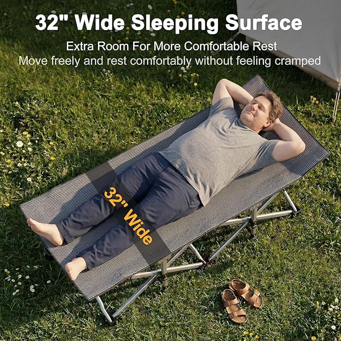ABORON XXL Camping Cot for Adults 900LBS - 78"×32" Oversized Folding Bed with Mattress Pad, Heavy Duty 1200D Oxford Outdoor Cot with Carry Bag
