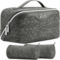 BOYATU Travel Makeup Bag Cosmetic Bags for Women: Large Capacity 3 Pcs Set Make up Bag with Compartments - Waterproof Vegan Leather Toiletry Organizer Bags with Handle (Z-62Grey)