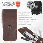 3 Swords Germany - Brand Quality 4 piece Manicure Pedicure Grooming kit Set for Professional Finger & Toe Nail Care Tweezers File Clipper Brown Synthetic Leather case - Made by 3 Swords