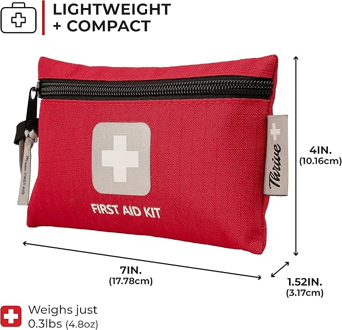 Thrive Mini First Aid Kit - Waterproof Rip-Stop Travel First Aid - Compact Hiking Supplies & Safety Kit - for Home Medical Use - 66 Piece Set, Pouch