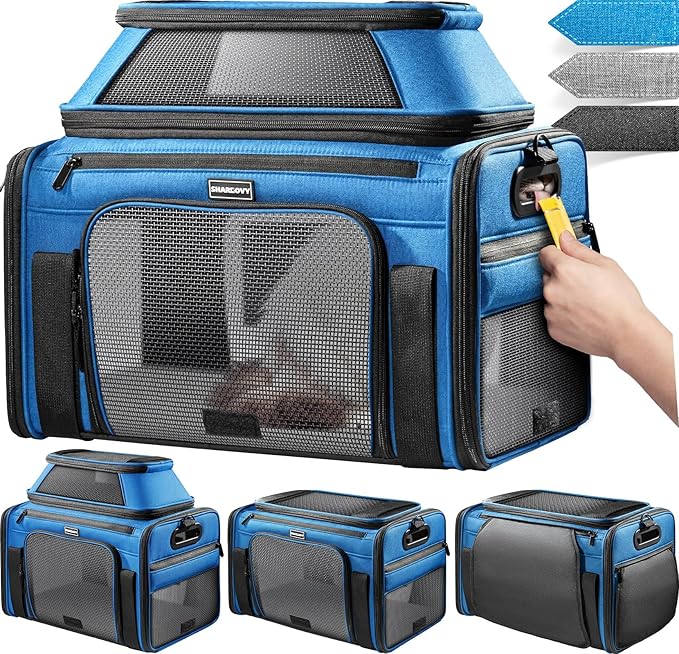 Top-Expandable Pet Carrier with Treat & Pet Window,18x11x11 Inch Delta American United Airline Approved,Soft-Sided Dog Carrier for Small Dogs and Cats,Travel Cat Carrier with Locking Safety Zippers