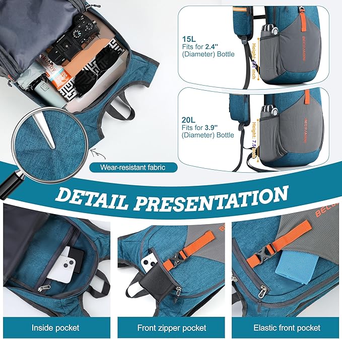 BECOJADDE 15L Small Hiking Backpack for Men Women Foldable Packable Back Pack Ultralight Hiking Daypack for Travel Camping Outdoor, Turquoise
