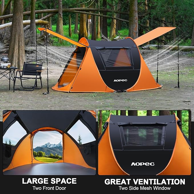 Pop Up Camping Tent, 2/4/6 Person Instant Tent Waterproof PU4500mm, Spacious Ventilated Camping Tent with Front Porch, Quick Setup Lightweight Portable for Outdoor Camping Hiking Beach