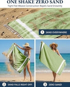 LANE LINEN Turkish Beach Towel 2 Pack, Oversized Beach Towel 39"x71", Lightweight Beach Essentials for Women, Large Pool Towel, Absorbent & Quick Dry, Sand Free Beach Towel - Jade Lime