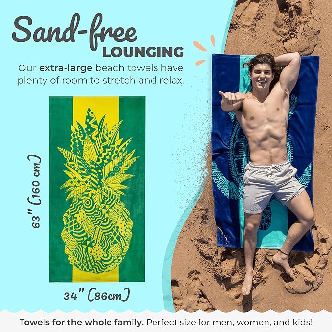 Nova Blue Pineapple Beach Towel – Yellow and Green with A Tropical Design, Extra Large, XL (34”X 63”) Tropical Fruit, Yellow Beach Towel with Unique Design Made from 100% Cotton